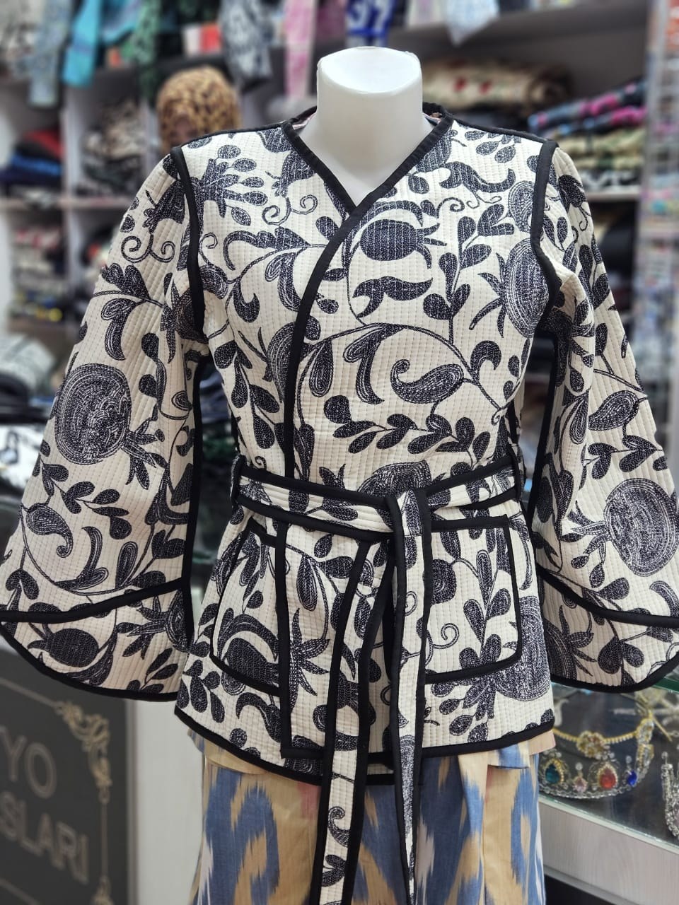 Belted floral wrap jacket