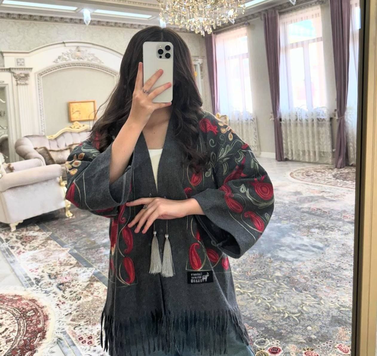 Charcoal embroidered robe